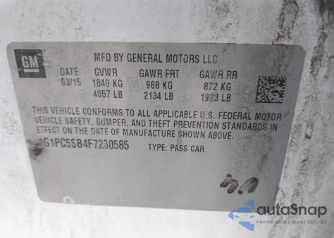 2015 Chevrolet Cruze 1Lt Auto z USA, uszkodzony, nr VIN 1G1PC5SB4F7230585